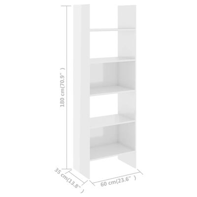 vidaXL magasfényű fehér forgácslap könyvszekrény 60 x 35 x 180 cm