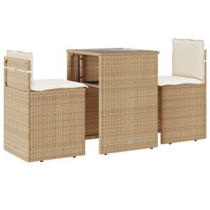 vidaXL 3 r&eacute;szes b&eacute;zs polyrattan bisztr&oacute;garnit&uacute;ra p&aacute;rn&aacute;val
