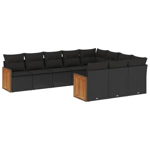 vidaXL 10 r&eacute;szes fekete polyrattan kerti &uuml;lőgarnit&uacute;ra p&aacute;rn&aacute;kkal