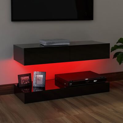 vidaXL magasfényű fekete TV-szekrény LED-lámpákkal 90 x 35 cm