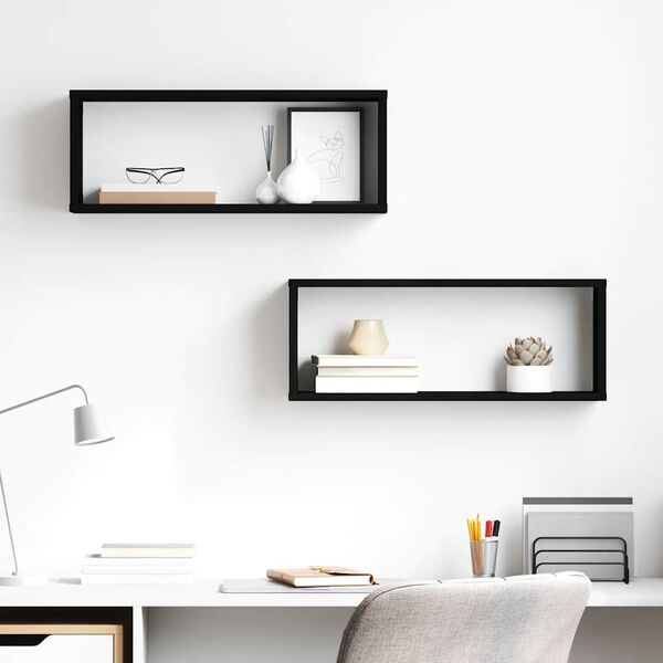 vidaXL 2 db fekete szerelt fa n&eacute;gysz&ouml;gű fali polc 60 x 15 x 23 cm