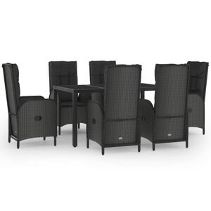 vidaXL 7 r&eacute;szes fekete &eacute;s sz&uuml;rke polyrattan kerti &eacute;tkezőszett p&aacute;rn&aacute;val