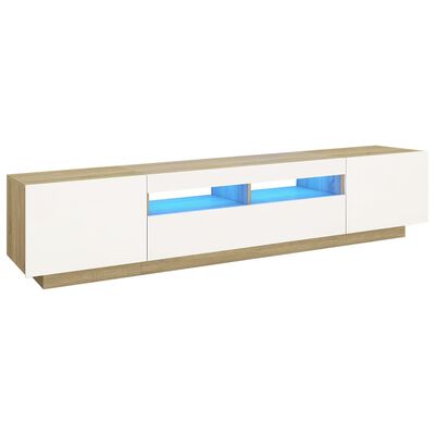 vidaXL fehér és tölgyszínű TV-szekrény LED lámpákkal 200x35x40 cm