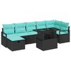 vidaXL Kerti Kanap&eacute; Szett p&aacute;rn&aacute;val t&aacute;rol&oacute;val 8 pcs Fekete Poli rattan