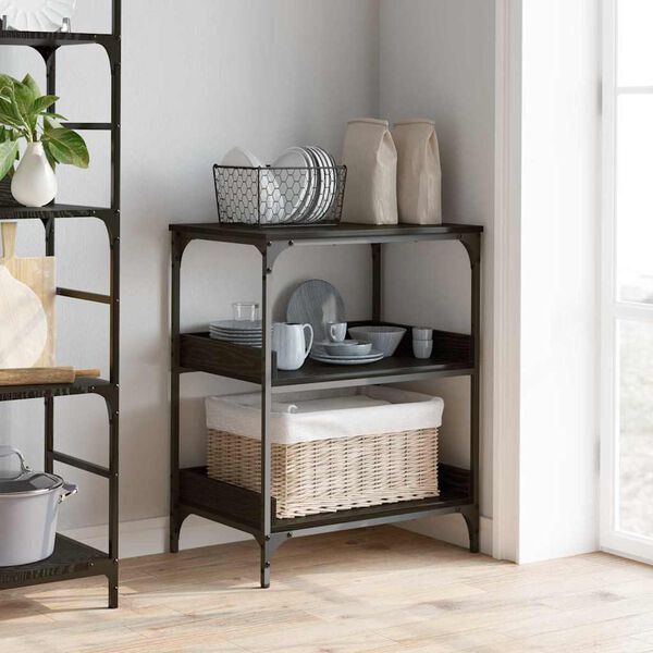 vidaXL Konyhai kocsi Fekete t&ouml;lgy 60 x 41 x 80.5 cm Faanyag