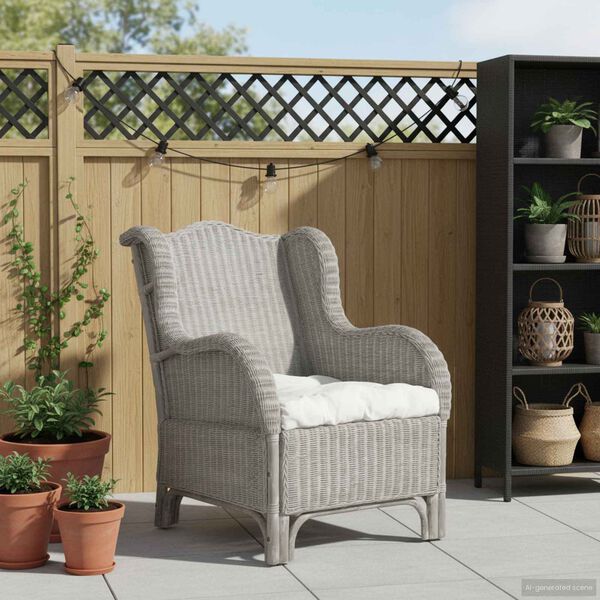 vidaXL szürke természetes rattan és lenvászon kanapé párnával