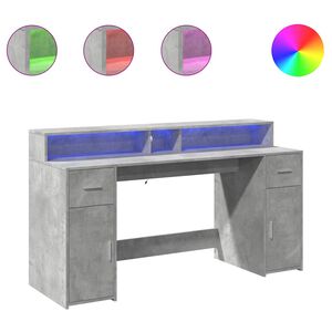vidaXL betonsz&uuml;rke szerelt fa &iacute;r&oacute;asztal LED-vil&aacute;g&iacute;t&aacute;ssal 160x55x91 cm