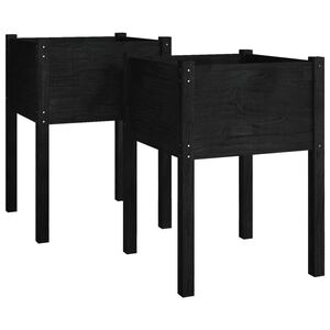 vidaXL 2 db fekete t&ouml;m&ouml;r fenyőfa kerti vir&aacute;gtart&oacute; 50 x 50 x 70 cm