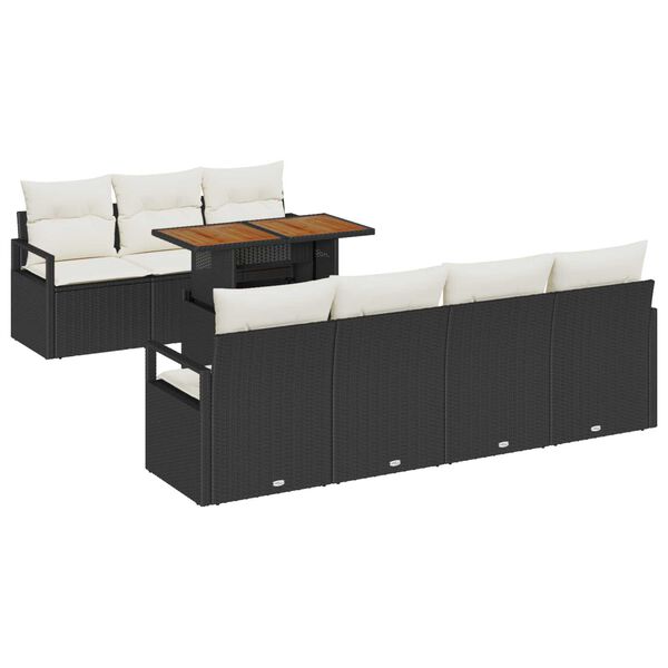 vidaXL Kerti Kanap&eacute; Szett t&aacute;rol&oacute;val 8 pcs Fekete Poli rattan