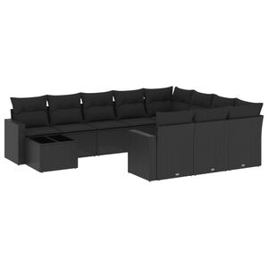vidaXL 11 r&eacute;szes fekete polyrattan kerti &uuml;lőgarnit&uacute;ra p&aacute;rn&aacute;kkal