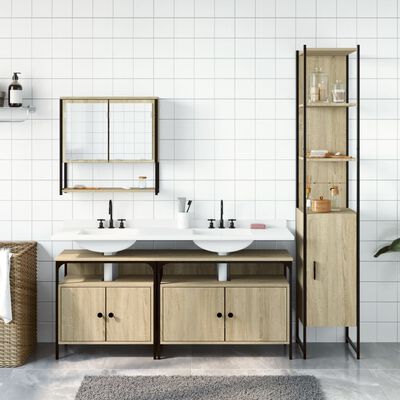 vidaXL 4 részes sonoma tölgyszínű szerelt fa fürdőszobai bútorszett