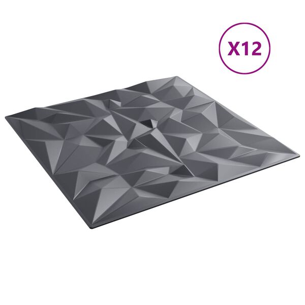 vidaXL Fali panelek 12 pcs Ametiszt Sz&uuml;rke 50 x 50 cm XPS Hab