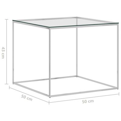 vidaXL ezüstszínű üveg és rozsdamentes acél dohányzóasztal 50x50x43 cm