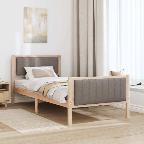 vidaXL &Aacute;gykeret fejt&aacute;ml&aacute;val Barna &eacute;s taupe 90 x 190 cm T&ouml;m&ouml;r fenyőfa