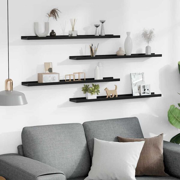 vidaXL 4 db fekete fali polc 80 x 9 x 3 cm