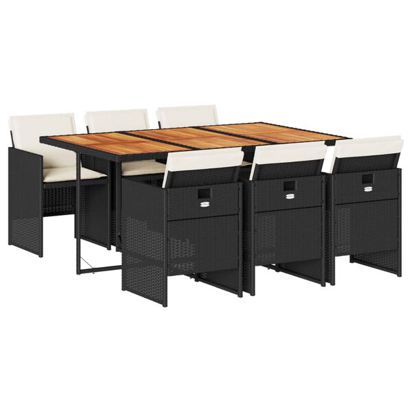 vidaXL 7 r&eacute;szes fekete polyrattan kerti &eacute;tkezőgarnit&uacute;ra p&aacute;rn&aacute;val