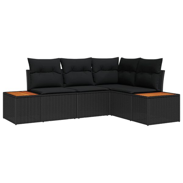 vidaXL Kerti Kanap&eacute; Szett p&aacute;rn&aacute;val t&aacute;rol&oacute;val 4 pcs Fekete Polyrattan