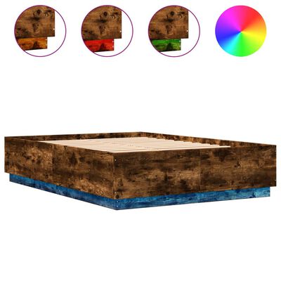 vidaXL füstös tölgy színű szerelt fa ágykeret LED-del 160 x 200 cm