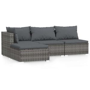 vidaXL 4 r&eacute;szes sz&uuml;rke polyrattan kerti &uuml;lőgarnit&uacute;ra p&aacute;rn&aacute;kkal