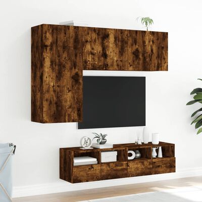 vidaXL 4 darab füstös tölgy színű szerelt fa TV-bútor