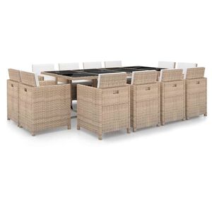 vidaXL 13 r&eacute;szes b&eacute;zs polyrattan k&uuml;lt&eacute;ri &eacute;tkezőszett p&aacute;rn&aacute;kkal