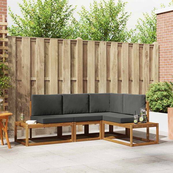 vidaXL K&uuml;lt&eacute;ri kanap&eacute; szett p&aacute;rn&aacute;val 4 Darab Term&eacute;szetes &eacute;s antracit