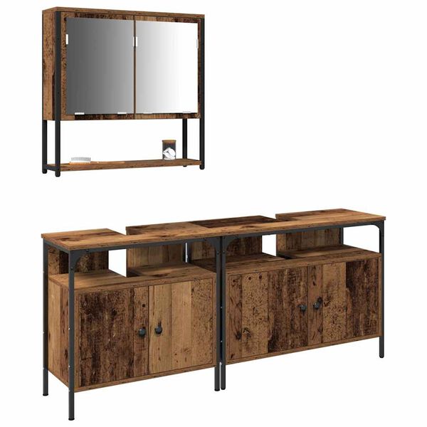 vidaXL F&uuml;rdőszoba b&uacute;tor szett polcokkal t&aacute;rol&oacute;val 3 pcs Barna Faanyag