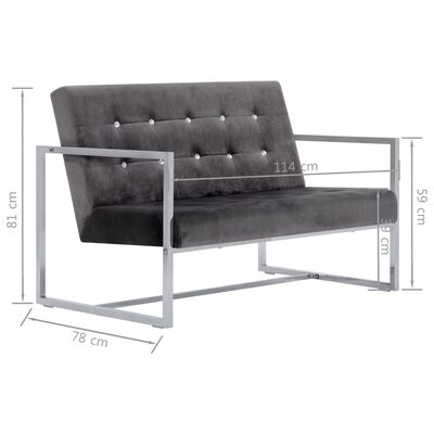 vidaXL kétszemélyes sötétszürke króm és bársony karfás kanapé
