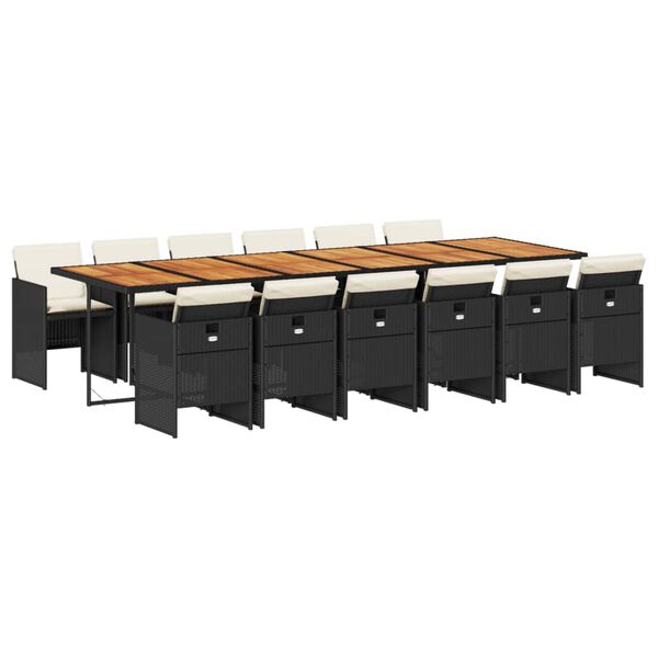 vidaXL 13 r&eacute;szes fekete polyrattan kerti &uuml;lőgarnit&uacute;ra p&aacute;rn&aacute;kkal