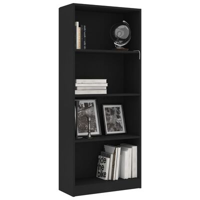 vidaXL 4-szintes fekete forgácslap könyvszekrény 60 x 24 x 142 cm