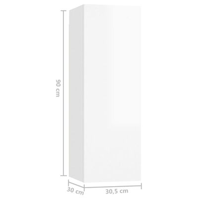 vidaXL 4 db magasfényű fehér forgácslap TV-szekrény 30,5 x 30 x 90 cm