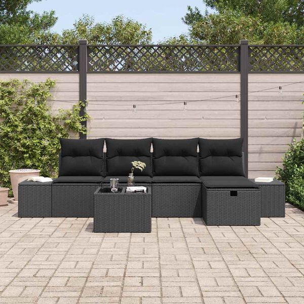 vidaXL Kerti Kanap&eacute; Szett 6 pcs Fekete 55 x 62 x 69 cm Poli rattan