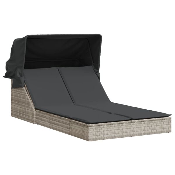 vidaXL vil&aacute;gossz&uuml;rke polyrattan dupla napoz&oacute;&aacute;gy tetővel &eacute;s p&aacute;rn&aacute;val