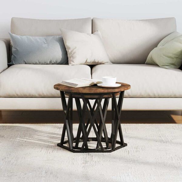 vidaXL Oldal asztal 2 pcs F&uuml;st&ouml;lt t&ouml;lgy Műszaki fa &eacute;s ac&eacute;l