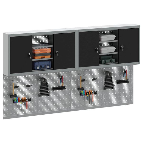 vidaXL Szersz&aacute;mos szekr&eacute;ny k&eacute;szlet z&aacute;rral 6 pcs Fekete Porsz&oacute;rt ac&eacute;l