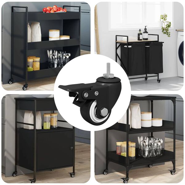 vidaXL Kerekek 12 pcs Fekete M6 x 37 mm Vas &eacute;s Nylon