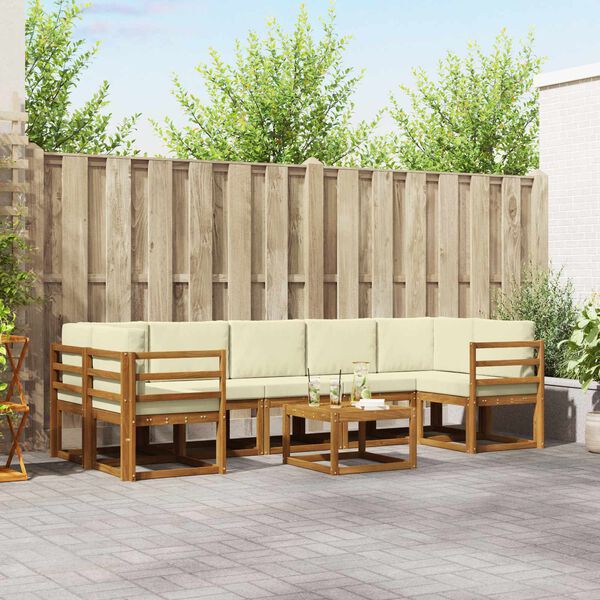 vidaXL K&uuml;lt&eacute;ri kanap&eacute; szett p&aacute;rn&aacute;val 8 pcs Term&eacute;szetes &eacute;s kr&eacute;msz&iacute;nű