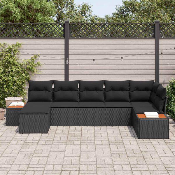 vidaXL Kerti Kanap&eacute; Szett p&aacute;rn&aacute;val t&aacute;rol&oacute;val 8 pcs Fekete Polyrattan
