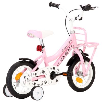 vidaXL fehér és rózsaszín gyerekkerékpár elülső hordozóval 12"