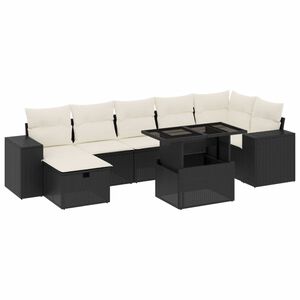 vidaXL 8 r&eacute;szes fekete polyrattan kerti &uuml;lőgarnit&uacute;ra p&aacute;rn&aacute;kkal