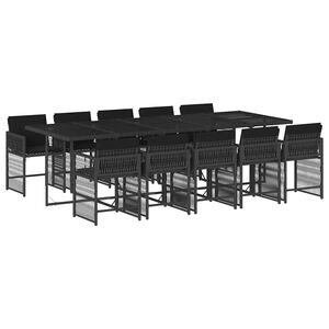 vidaXL 11 r&eacute;szes fekete polyrattan kerti &eacute;tkezőgarnit&uacute;ra p&aacute;rn&aacute;kkal