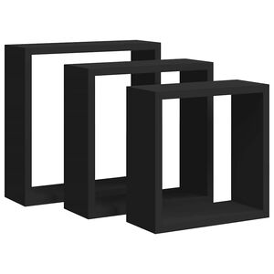 vidaXL 3 db fekete MDF fali kockapolc