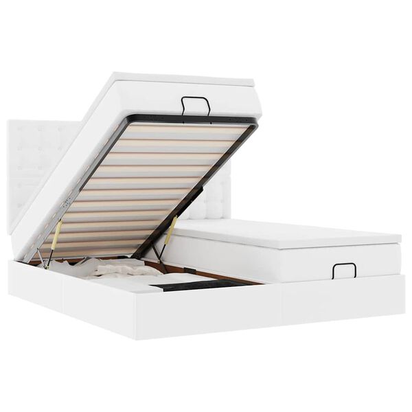 vidaXL Ottomán ágykeret matracokkal tiszta fehér 180x200cm műbőrrel