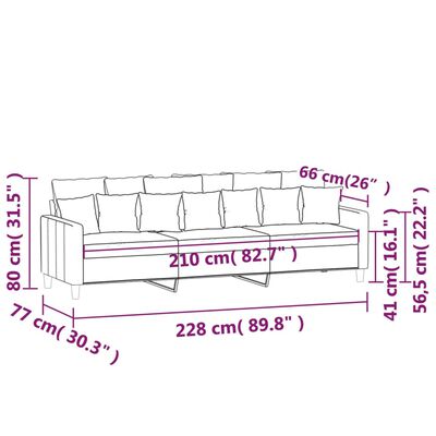 vidaXL 3 személyes világosszürke bársony kanapé 210 cm