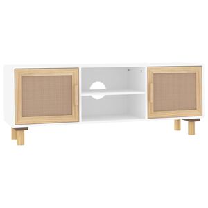 vidaXL feh&eacute;r fenyőfa &eacute;s term&eacute;szetes rattan TV-szekr&eacute;ny 105x30x40 cm