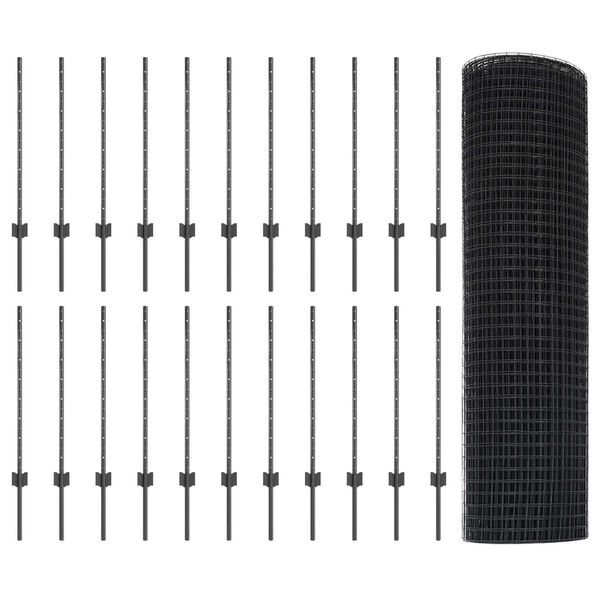 vidaXL Ker&iacute;t&eacute;s oszlopokkal Sz&uuml;rke 0,8 x 50 m Ac&eacute;l &eacute;s PVC