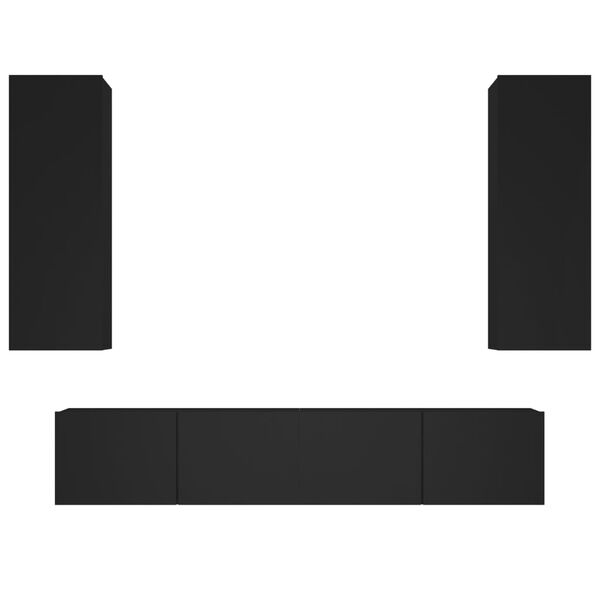 vidaXL 4 részes fekete szerelt fa TV-szekrényszett