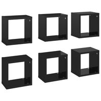 vidaXL 6 db magasfényű fekete fali kockapolc 22 x 15 x 22 cm
