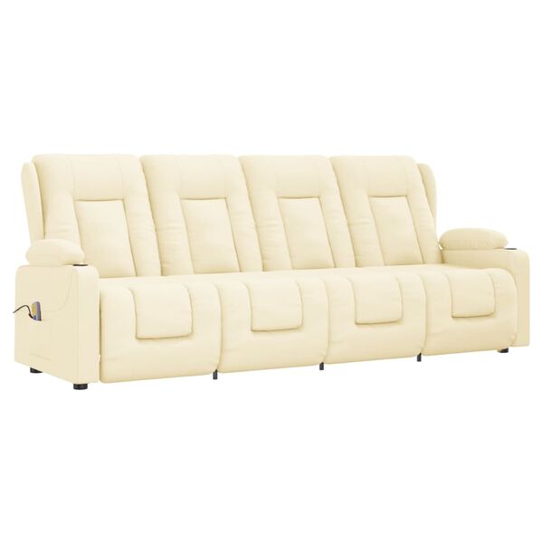 vidaXL 4 személyes krém műbőr dönthető masszázsfotel pohártartóval