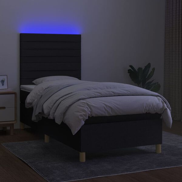 vidaXL fekete sz&ouml;vet rug&oacute;s &eacute;s LED-es &aacute;gy matraccal 90x190 cm